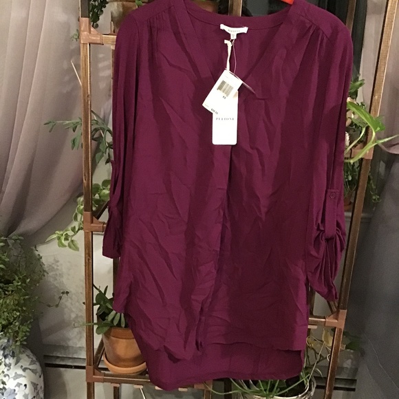 NWT Pleione Dark Purple V-Neck Mixed Media Tunic - Picture 4 of 6